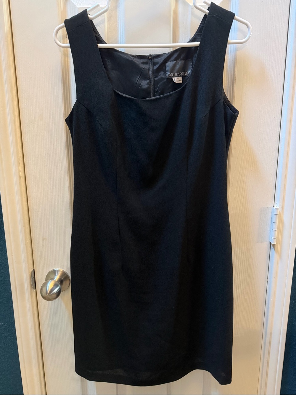 Archival late 80s Cynthia Rowley Black Square Neck Sheath Mini Dress 100% rayon